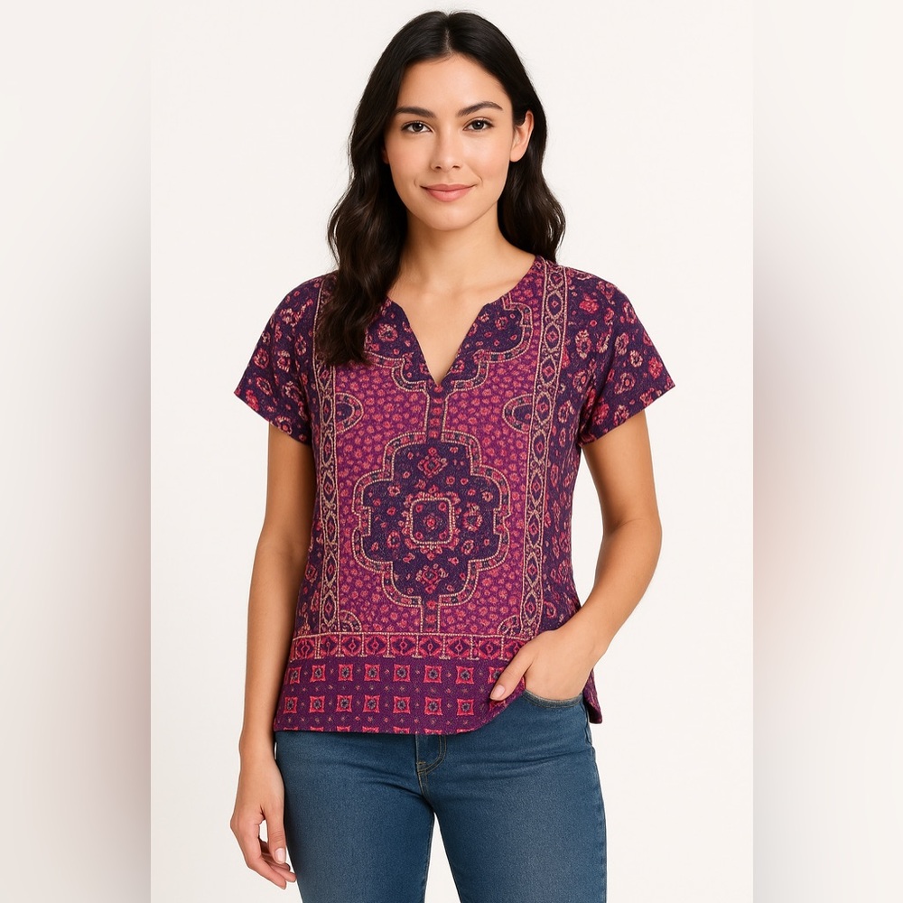 Renee C bright floral mandala blouse